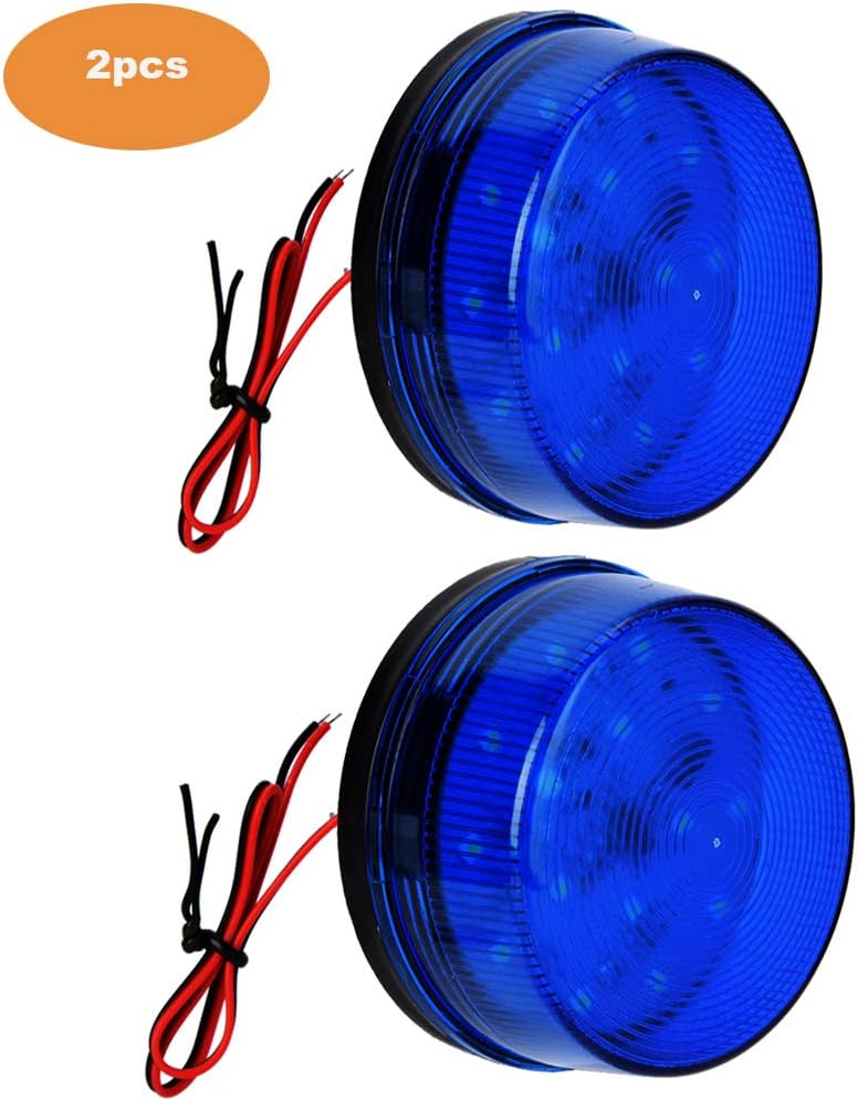 Lelukee Blue Strobe Beacon Light, 2pcs DC 12V Flashing Light Rainproof Blue Led Alarm Signal for Field Work Snowplow Outdoor Work Home Security System Etc. (Blue) - Image 1